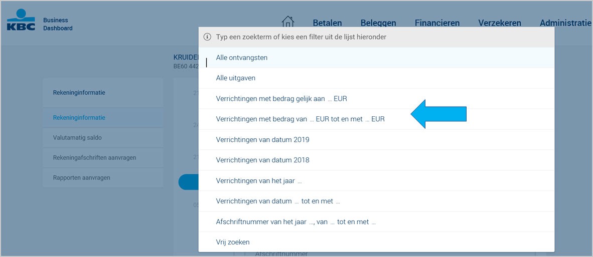 Wijzigingen rekeningenscherm KBC Business Dashboard Corporate Banking